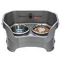 Neater Feeder Deluxe Mess Proof Dog Bowls Elevated for Medium Sized Breeds – Made in USA – No Spill Raised Slow Feeder Elevated Dog Bowl Stand, Stainless Steel Food and Water Bowl Set, Grey