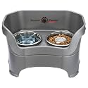 Neater Feeder Deluxe Mess Proof Dog Bowls Elevated for Large Breeds – Made in USA – No Spill Raised Slow Feeder Elevated Dog Bowl Stand, Stainless Steel Food and Water Bowl Set, Grey