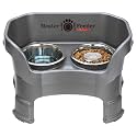 Neater Feeder Deluxe Mess-Proof Elevated Dog Bowls for Medium Dogs (19–40 lbs), 2 Height Adjustable (10” &amp; 12.5”) No-Spill Raised Dog Bowl Stand w/Slow Feed Bowl for Food, Made in USA, Grey