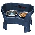 Neater Feeder Deluxe Mess-Proof Elevated Dog Bowls for Medium Dogs (19–40 lbs), 2 Height Adjustable (10” &amp; 12.5”) No-Spill Raised Dog Bowl Stand, Stainless Steel Food Bowl Set, Made in USA, Dark Blue