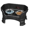 Neater Feeder Deluxe Mess-Proof Elevated Cat Bowls, 2 Height Adjustable (6” & 7.5”) No-Spill Raised Cat Bowl Stand, Whisker Friendly Stainless Steel Dishes for Indoor Cats, Made in USA, Black