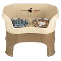Neater Feeder Deluxe Mess-Proof Elevated Dog Bowls for Large Dogs (40+ lbs), 2 Height Adjustable (14.5” &amp; 17.5”) No-Spill Raised Dog Bowl Stand w/Slow Feed Bowl for Food, Made in USA, Cappuccino