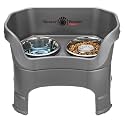 Neater Feeder Deluxe Mess-Proof Elevated Dog Bowls for Large Dogs (40+ lbs), 2 Height Adjustable (14.5” &amp; 17.5”) No-Spill Raised Dog Bowl Stand w/Slow Feed Bowl for Food, Made in USA, Grey