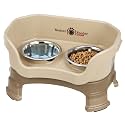 Neater Feeder Deluxe Mess-Proof Elevated Cat Bowls, 2 Height Adjustable (6” & 7.5”) No-Spill Raised Cat Bowl Stand, Whisker Friendly Stainless Steel Dishes for Indoor Cats, Made in USA, Cappuccino