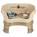 Neater Feeder Deluxe Mess-Proof Elevated Dog Bowls for Medium Dogs (19–40 lbs), 2 Height Adjustable (10” &amp; 12.5”) No-Spill Raised Dog Bowl Stand w/Slow Feed Bowl for Food, Made in USA, Cappuccino