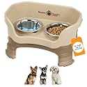 Neater Feeder Deluxe Mess-Proof Elevated Dog Bowls for Small Dogs (Up to 19 lbs), 2 Height Adjustable (6” &amp; 7.5”) No-Spill Raised Dog Bowl Stand, Stainless Steel Food Bowl Set, Made in USA, Cappuccino