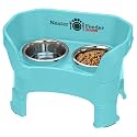 Neater Feeder Deluxe Mess-Proof Elevated Dog Bowls for Medium Dogs (19–40 lbs), 2 Height Adjustable (10” &amp; 12.5”) No-Spill Raised Dog Bowl Stand, Stainless Steel Food Bowl Set, Made in USA, Aquamarine