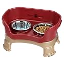 Neater Feeder Deluxe Mess-Proof Elevated Cat Bowls, 2 Height Adjustable (6” &amp; 7.5”) No-Spill Raised Cat Bowl Stand, Whisker Friendly Stainless Steel Dishes for Indoor Cats, Made in USA, Cranberry