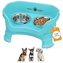 Neater Feeder Deluxe Mess-Proof Elevated Dog Bowls for Small Dogs (Up to 19 lbs), 2 Height Adjustable (6” & 7.5”) No-Spill Raised Dog Bowl Stand, Stainless Steel Food Bowl Set, Made in USA, Aquamarine