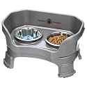 Neater Feeder Deluxe Mess-Proof Elevated Cat Bowls, 2 Height Adjustable (6” & 7.5”) No-Spill Raised Cat Bowl Stand, Whisker Friendly Stainless Steel Dishes for Indoor Cats, Made in USA, Gunmetal