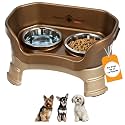Neater Feeder Deluxe Mess-Proof Elevated Dog Bowls for Small Dogs (Up to 19 lbs), 2 Height Adjustable (6” & 7.5”) No-Spill Raised Dog Bowl Stand, Stainless Steel Food Bowl Set, Made in USA, Bronze