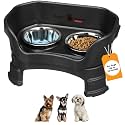 Neater Feeder Deluxe Mess-Proof Elevated Dog Bowls for Small Dogs (Up to 19 lbs), 2 Height Adjustable (6” & 7.5”) No-Spill Raised Dog Bowl Stand, Stainless Steel Food Bowl Set, Made in USA, Black