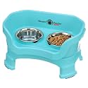 Neater Feeder Deluxe Mess-Proof Elevated Cat Bowls, 2 Height Adjustable (6” & 7.5”) No-Spill Raised Cat Bowl Stand, Whisker Friendly Stainless Steel Dishes for Indoor Cats, Made in USA, Aquamarine