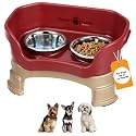 Neater Feeder Deluxe Mess-Proof Elevated Dog Bowls for Small Dogs (Up to 19 lbs), 2 Height Adjustable (6” & 7.5”) No-Spill Raised Dog Bowl Stand, Stainless Steel Food Bowl Set, Made in USA, Cranberry