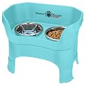 Neater Feeder Deluxe Mess-Proof Elevated Dog Bowls for Large Dogs (40+ lbs), 2 Height Adjustable (14.5” &amp; 17.5”) No-Spill Raised Dog Bowl Stand, Stainless Steel Food Bowl Set, Made in USA, Aquamarine