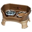 Neater Feeder Deluxe Mess-Proof Elevated Cat Bowls, 2 Height Adjustable (6” &amp; 7.5”) No-Spill Raised Cat Bowl Stand, Whisker Friendly Stainless Steel Dishes for Indoor Cats, Made in USA, Bronze