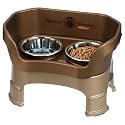 Neater Feeder Deluxe Mess-Proof Elevated Dog Bowls for Medium Dogs (19–40 lbs), 2 Height Adjustable (10” &amp; 12.5”) No-Spill Raised Dog Bowl Stand, Stainless Steel Food Bowl Set, Made in USA, Bronze
