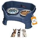 Neater Feeder Deluxe Mess-Proof Elevated Dog Bowls for Small Dogs (Up to 19 lbs), 2 Height Adjustable (6” & 7.5”) No-Spill Raised Dog Bowl Stand, Stainless Steel Food Bowl Set, Made in USA, Dark Blue