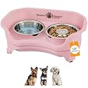 Neater Feeder Express Mess Proof Dog Bowls Elevated for Small Breed – Made in USA – No Spill Raised Slow Feeder Elevated Dog Bowl Stand, Stainless Steel Food and Water Bowl Set, Pink