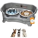 Neater Feeder Express Mess Proof Dog Bowls Elevated for Small Breed – Made in USA – No Spill Raised Slow Feeder Elevated Dog Bowl Stand, Stainless Steel Food and Water Bowl Set, Grey