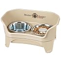 Neater Feeder - Express Model w/ Slow Feed Bowl - Mess-Proof Dog Bowls (M/L, Almond) Made in USA – Elevated, No Spill, Non-Tip, Non-Slip, Raised Stainless Steel Food/Water Pet Bowls Aid Digestion