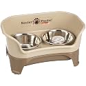 Neater Feeder - Express Model w/Slow Feed Bowl - Mess-Proof Dog Bowls (M/L, Cappuccino) Made in USA –Elevated, No Spill, Non-Tip, Non-Slip, Raised Stainless Steel Food/Water Pet Bowls Aid Digestion