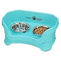 Neater Pet Brands Neater Feeder Deluxe Mess Proof Cat Bowls Elevated, Made in USA, No Spill Raised Bowls for Indoor Cats, Stainless Steel Food and Water Bowl Set, Pet Dish Feeding Station, Aquamarine