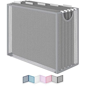 neaterize file organizer and magazine holder - mesh book holder and file box - filing cabinets for home office - portable file organizer desk organizer - five hanging folders included - gray