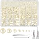 NEBURORA 13000 Pcs Ivory White Flat Back Pearl Kit for DIY Crafts 8 Sizes