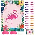 NEBURORA Pin The Crown on The Flamingo Party Game with 24 Crowns Stickers for Kids Flamingo Theme Party and Birthday Hawaiian Luau Party Supplies