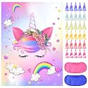 NEBURORA Pin The Horn on The Unicorn with 30 PCS Horns Birthday Party Supplies for Girls Birthday Christmas Party Game for Kids