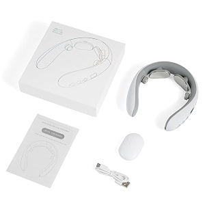 neck massager with heat  wireless ems amp tens electric neck massager for cervical pain  rechargeable massager with adjustable intensity  lightweight for home office amp travel
