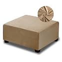 NeColorLife Ottoman Cover Velvet Storage Ottoman Slipcover Thick Stretchable Footrest Stool Covers with Elastic Band for Rectangle and Square Ottoman(Medium Size,Camel)