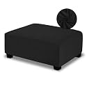 NeColorLife Velvet Ottoman Cover, Stretchable Footrest Slipcover with Elastic Band, Thick Stool Cover for Rectangle or Square Storage Ottoman (Medium, Black)