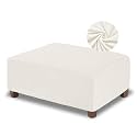 NeColorLife Velvet Ottoman Cover Rectangle Storage Ottoman Slipcover Thick Stretchable Footrest Stool Covers with Elastic Band for Ottoman(Medium Size,Off White)