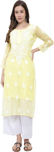 Neelam Chikan Women Chikan Embroidery Straight Kurta
