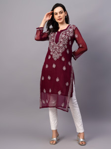 Neelam Chikan Women Chikan Embroidery Straight Kurta