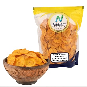 neelam foodland extra thin less oil cheese and garlic banana chips 400g
