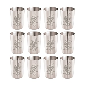 neelam stainless steel 22 gauge glass set of 12 400 ml silver elegant drinking glasses perfect for water juices amp other beverages ideal for daily use parties amp special occasions easy to clean