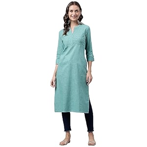 NEEMIYA Striped Solid Kurta Round Nack
