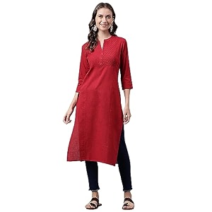 NEEMIYA Striped Solid Kurta Round Nack