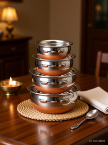 neera copper bottom 5 pcs handi set - 5 liter -serving  cookware stainless steel handi 05 l 08 l 12 l 19 l 25 l stainless steel