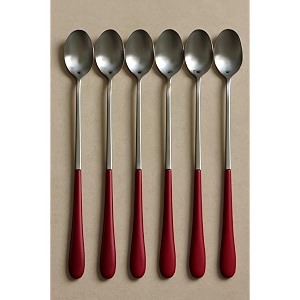 neerak soda spoon mixing stirring spoon ice tea coffee long ice cream for tall glasses bournvita spoon cocktail bar long colored handle spoonpack of 6 20cm red red