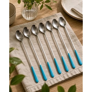 neerak soda spoon mixing stirring spoon ice tea coffee long ice cream for tall glasses bournvita spoon cocktail bar long colored handle spoonpack of 6 20cm red blue