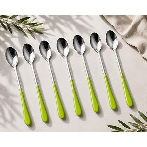 neerak soda spoon mixing stirring spoon ice tea coffee long ice cream for tall glasses bournvita spoon cocktail bar long colored handle spoonpack of 6 20cm lime green