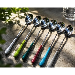 neerak soda spoon mixing stirring spoon ice tea coffee long ice cream for tall glasses bournvita spoon cocktail bar long colored handle spoonpack of 6 20cm multicolor