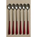 NEERAK Soda Spoon, Mixing Stirring Spoon, Ice Tea Coffee Long Ice Cream for Tall Glasses, Bournvita Spoon, Cocktail Bar Long Colored Handle Spoon(Pack of 6), 20Cm RED (RED)