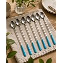 NEERAK Soda Spoon, Mixing Stirring Spoon, Ice Tea Coffee Long Ice Cream for Tall Glasses, Bournvita Spoon, Cocktail Bar Long Colored Handle Spoon(Pack of 6), 20Cm RED (Blue)