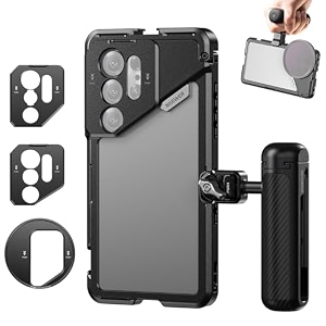 neewer pa082 s25 ultra phone cage holder for recording filming with 2x handle 67mm filter adapter 17mm lens backplate t mount adapter video rig stabilizer compatible with samsung galaxy s25 ultra