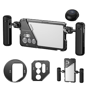 neewer pa082 s25 ultra phone cage holder for recording filming with 2x handle 67mm filter adapter 17mm lens backplate t mount adapter video rig stabilizer compatible with samsung galaxy s25 ultra